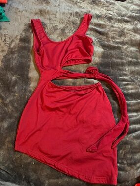 Red Cutout Tie-Back Mini Dress